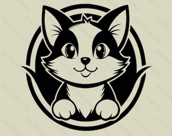 Gluren kat SVG, gluren kat clipart, gluren kat SVG-bestanden voor de Cricut, gluren kat silhouet SVG, schattige kat SVG, zwarte kat SVG