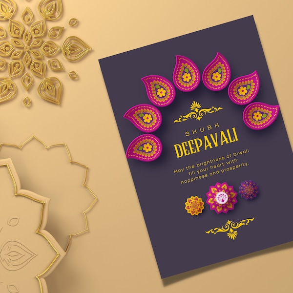 Yellow and Pink Dark Illustrative Diwali Festival Flyer - Illuminate the Celebration!