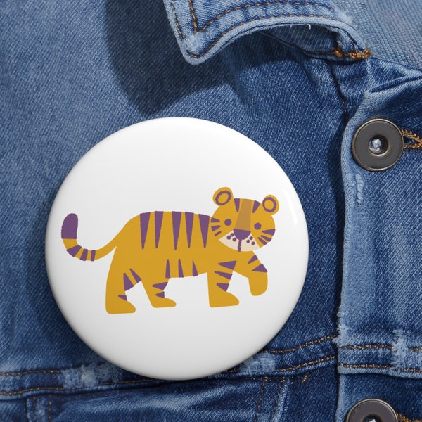 Cute Tiger Button Pin for LSU Fans - Custom Design - Louisiana Inspired