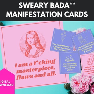 Tarjetas de afirmación imprimibles, Tarjetas de afirmación Sweary Badass, Imprimibles, Bad Ass, Automanifestación, Manifestación, Descarga Digital