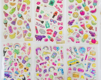 Kawaii glitter epoxy 3D stickers, Crystal Holographic resin gel stickers, cute shiny stickers