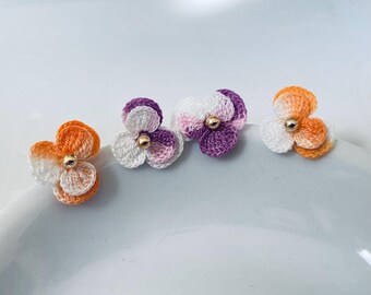 Handmade Micro Crochet Flower Earrings Knitting handmade jewelry Exquisite Pansy stud Earrings Gift for her Holiday Gift