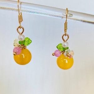 Handmade Jewelry Yellow cherry blossom Earrings Rainer cherry Fruit Earrings Cute Flower Earrings Dangle Earrings Delicate Gift for her