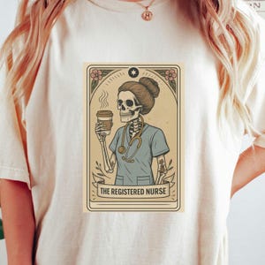 Registered Nurse Skeleton Shirt | Comfort Colors 1717 Tee | RN Tarot Card Nurse Gift | Retro Nurse Shirt | Nurse Coffee T-Shirt