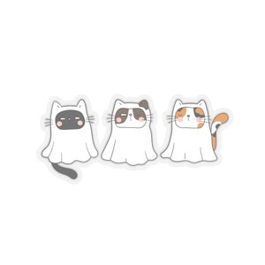 Cute Cats Dressed as Ghosts Kiss Cut Sticker