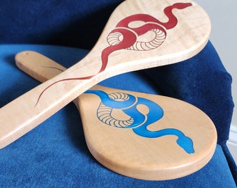 Serpent Inlay Hand Mirror Paddle - Red