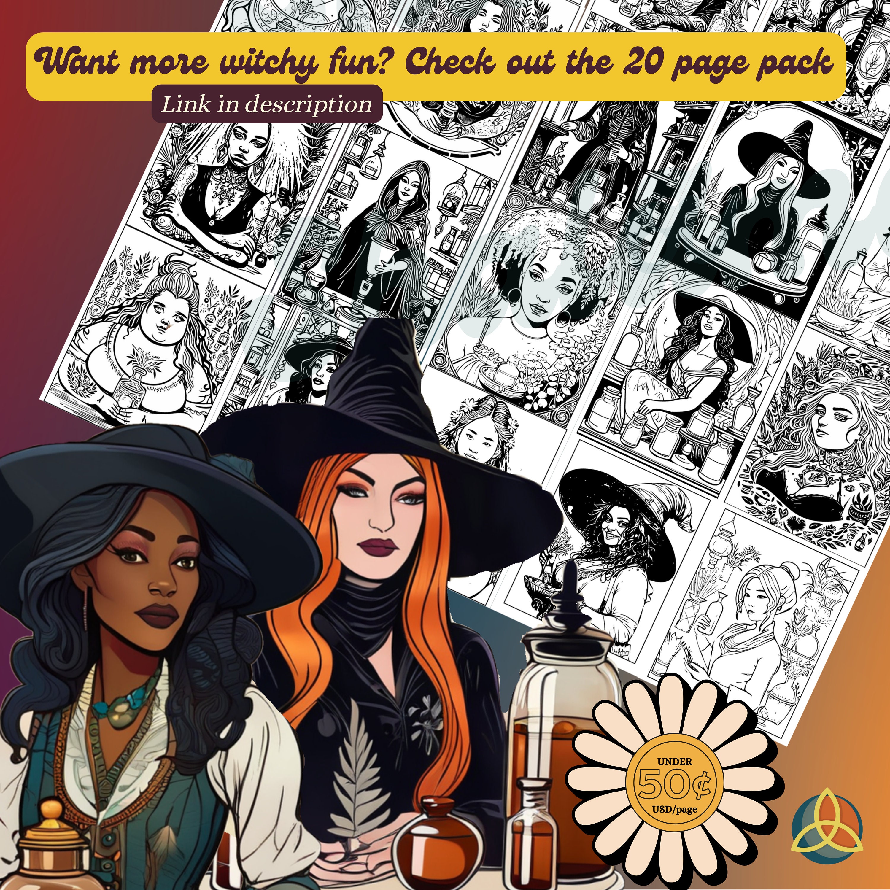 Good Witch Coloring Page Modern Witch Aesthetic Plants & Etsy