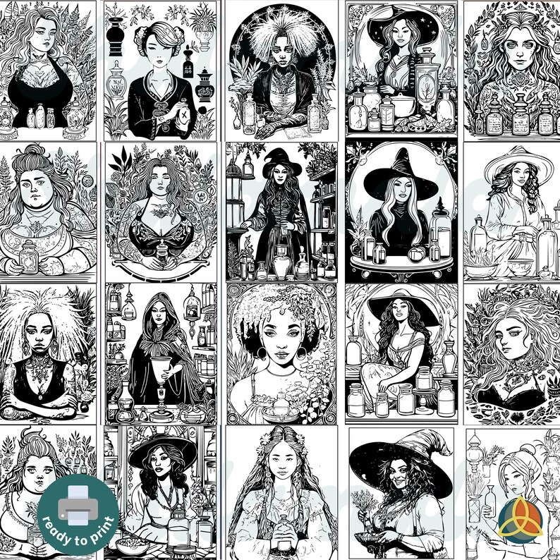 Apothecary Witches Coloring Pages 20 Witch Printables - Etsy