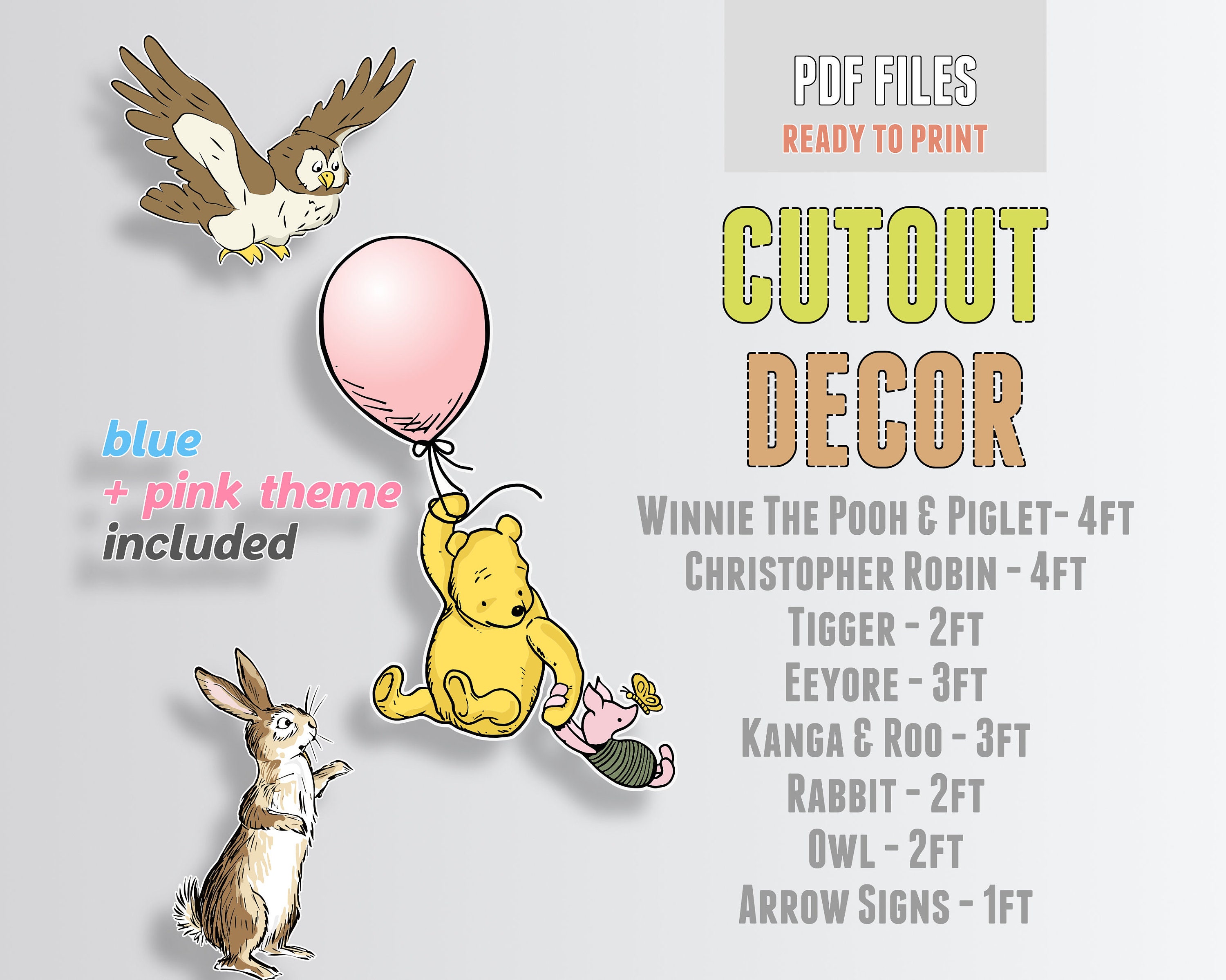 Classic Winnie the Pooh Characters Bundle Set, Printable Large Life ...