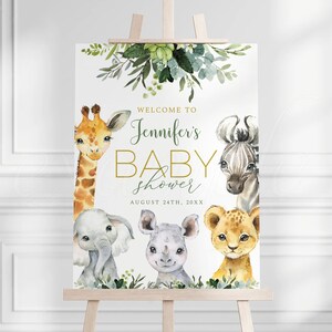 Safari Baby Shower Welcome Sign, Jungle Animals Signage, Editable Printable Templates B01