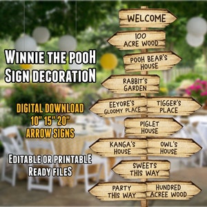 Winnie the Pooh Centerpieces Baby Shower Decoration Hunny Rabbit Tigger Roo  Decor Cutouts Cake Topper Printable Digital