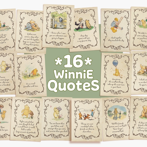 Winnie the Pooh Quotes, Baby Shower Centerpiece, 16 BIG PACK Decoration Cards Printable Templates