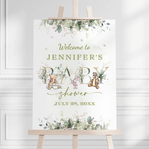 Winnie the Pooh Welcome Sign, Baby Shower Decorations, Editable Poster Template A01