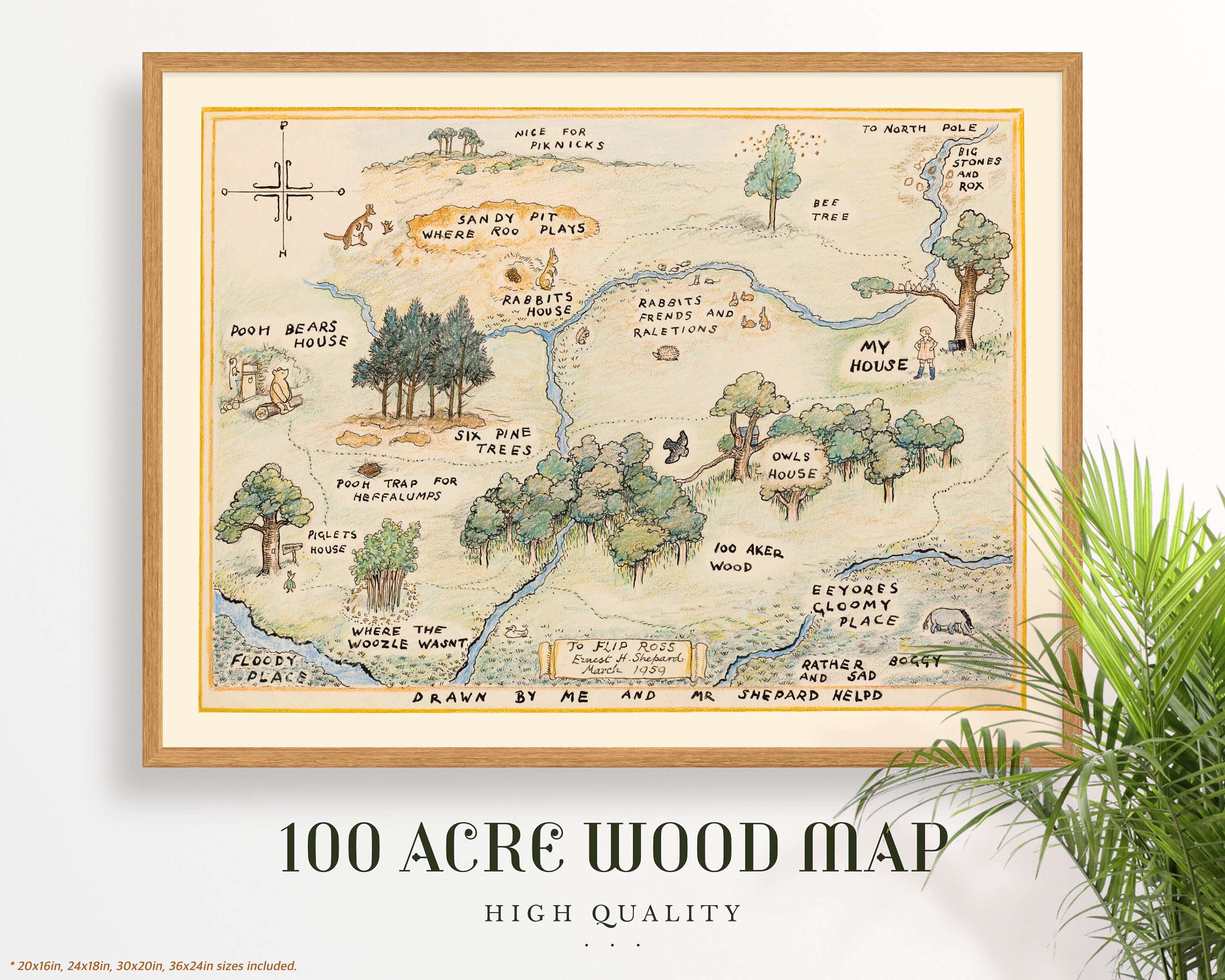 100 Acre Wood Map Winnie the Pooh Original Aker Map Centerpiece