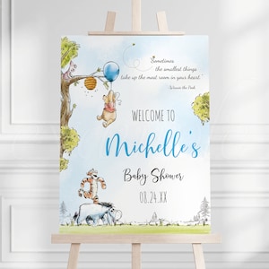 Winnie the Pooh Welcome Sign, Boy Baby Shower Decoration Poster Template A03