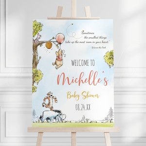 Winnie the Pooh Welcome Sign, Pooh Baby Shower Sign, Party Decorations, Editable Poster Template, Printable A05