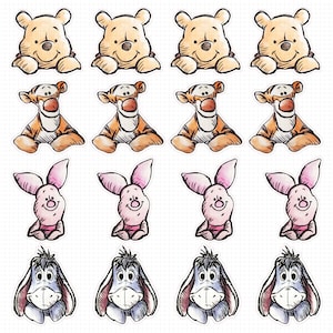 Winnie the Pooh Clipart, Cupcake Toppers, Pooh Bear PNG High Resolution Transparent Images Set Pooh and Friends Clipart, Printable