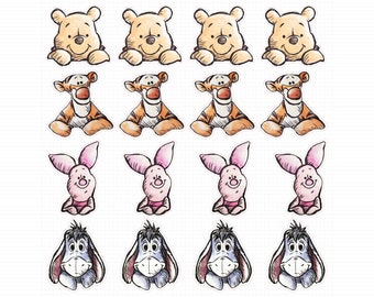 Nalle Puh Clipart, Cupcake Toppers, Puh Bear PNG Högupplösta Transparenta Bilder Set Puh och Vänner Clipart, Utskrivbar