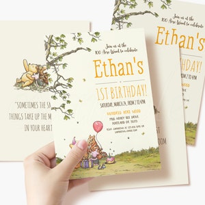 Winnie the Pooh Birthday Invitation, Classic Pooh Bear Decoration, Digital Download Invite