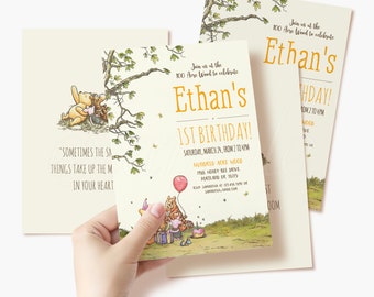 Winnie the Pooh Birthday Invitation, Classic Pooh Bear Decoration, Digital Download Invite