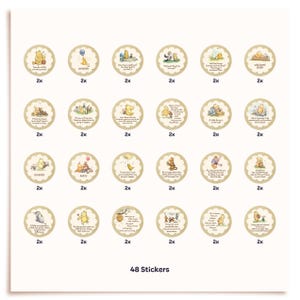 Classic Winnie the Pooh Sticker Pack 48 Pcs Baby Shower Decorations Pooh Label Set bild 4
