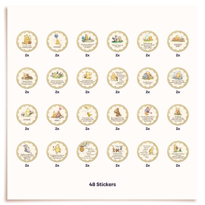 Classic Winnie the Pooh Sticker Pack 48 Pcs Baby Shower Decorations Pooh Label Set bild 4