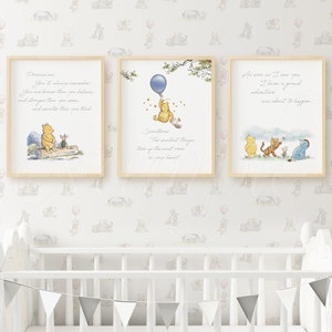 Classic Winnie the Pooh Nursery Decor, Set of 3 Pooh Quote Prints W04