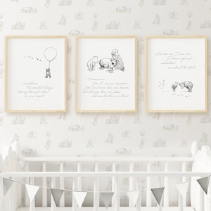 Set of 3 Winnie the Pooh Nursery, Quote Prints Wall Art Decor, Classic Pooh Picture Gift W05