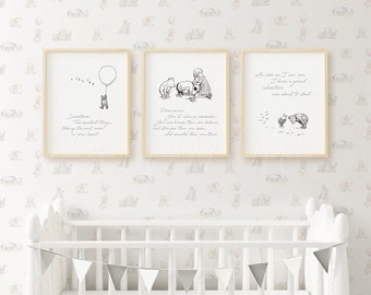 Set of 3 Winnie the Pooh Nursery, Quote Prints Wall Art Decor, Classic Pooh Picture Gift W05