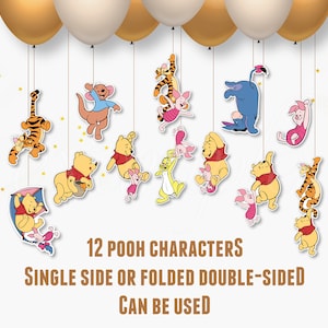 Winnie the Pooh personaggi appesi decorazioni per baby shower, ritaglio fustellato accessorio con due lati che tengono palloncino festa di compleanno