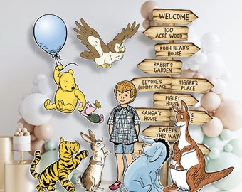 Classic Winnie The Pooh Characters Bundle Set, Printable Large Life Size Cutout Die Cut Prop, Stand Up Decoration, PDF Digital