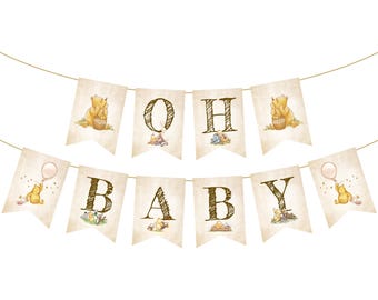 Classic Winnie the Pooh Oh Baby Banner Baby Shower Decorations Flag - Pennant - Garland - Bunting Printed Product