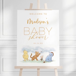 Classic Winnie the Pooh Welcome Sign, Baby Shower Decorations, Printable Poster Template A02