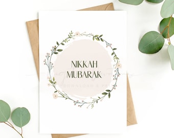 Nikkah Mubarak Card, Simple Muslim wedding card, Islamic wedding card, Digital download, print foldable card, wedding guest card