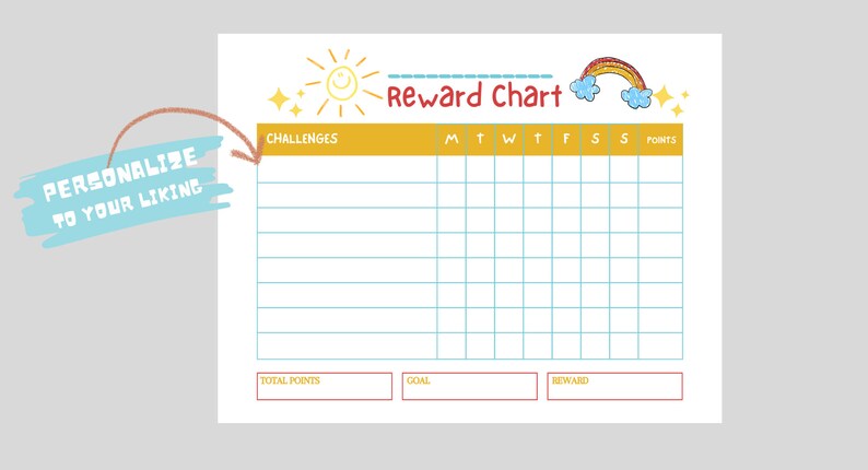Printable Reward Chart Tracker for Kids Daily Planner - Etsy