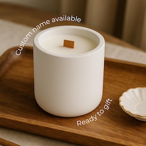 Luxury Concrete Candle | Minimalist White Soy Candle | Eco-Friendly Wooden Wick | Clean Burning Vegan Candle | Modern Home Decor