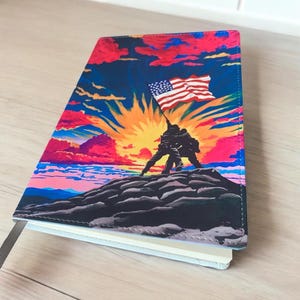 Iwo Jima Journal – Patriotic Notebook with American Flag & Sunset Art | Gift for Veterans, Marines, Military, or History Lover