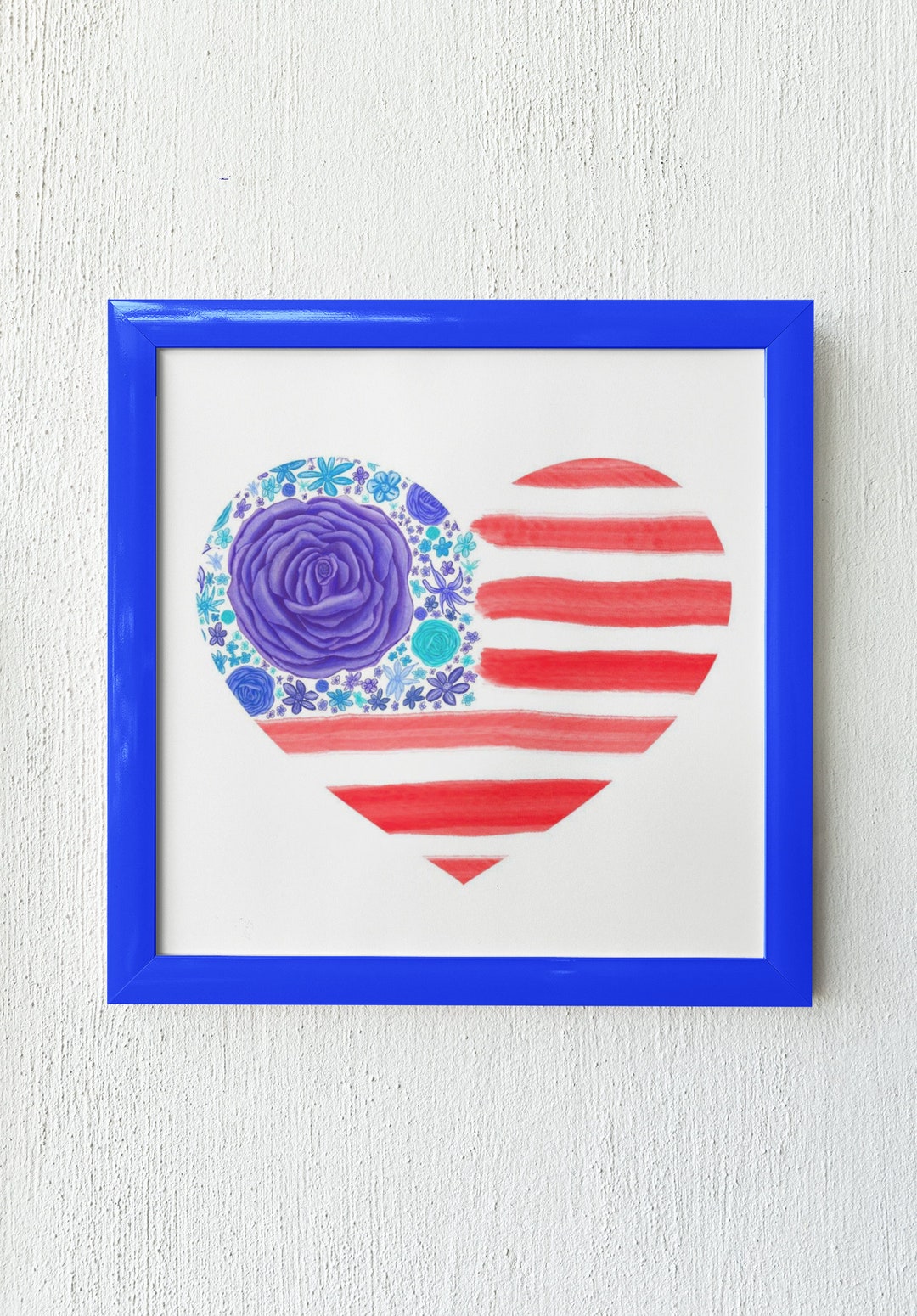 Lovely Floral American Flag Heart Printable Wall Art - Etsy