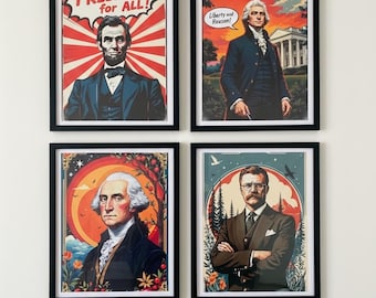 Mt. Rushmore Presidents Art Print Set – Lincoln, Jefferson, Washington & Roosevelt Wall Decor