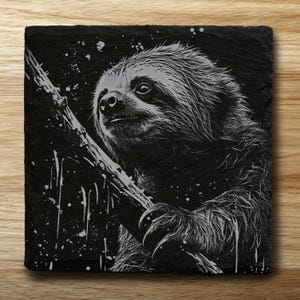 Slate Coaster, Coaster, Gift, Engraved, Birthday, Sloth, Animal, Paint Splash, Art, Tea, Coffee.