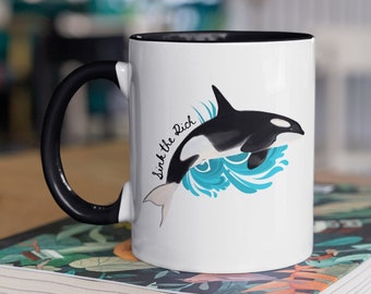 Killer Whale Mug, Orca, Whale Coffee Cup, Sink the Rich Mug, Killer Whale Gift, Funny Coffee Mug, Gen Z Humor Meme, Conservation Gift