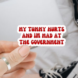 My Tummy Hurts and I'm Mad at the Government Sticker, Laptop Stickers, Funny Political Stickers, Funny Girl Stickers, Liberal Stickers