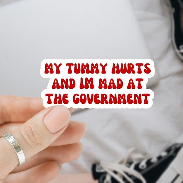 My Tummy Hurts and I'm Mad at the Government Sticker, Laptop Stickers, Funny Political Stickers, Funny Girl Stickers, Liberal Stickers