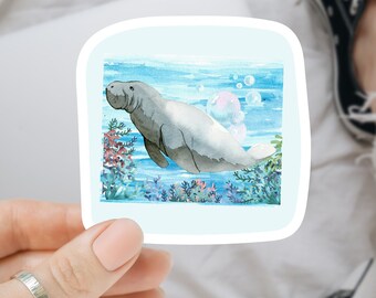 Manatee Sticker, Cute Manatee Sticker, Watercolor Sticker, Ocean Sticker, Sea Cow Sticker, Laptop Sticker, Environmental Activist
