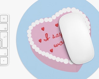 I Say Bad Words, Pink Mouse Pad, Aesthetic, Swearing, Curse Words, Heart Cake, Desk Accessories, Office Decor, Gen Z Humor, Vintage Cake