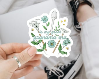 Pegatina de jardinería de la era de mi bisabuela, pegatina para amantes de las plantas, pegatina divertida para el jardín, regalo para jardinero, pegatina para computadora portátil, pegatina de planta