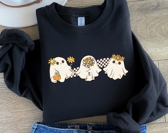 Floral Ghost Sweatshirt, Floral Ghost Shirt, Halloween Ghost Sweatshirt, Flower Halloween Shirt, Vintage Sweatshirt, Fall Sweater
