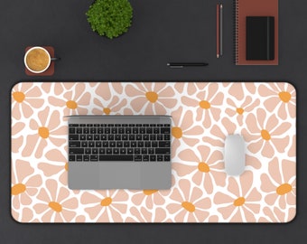 Groovy Retro Floral Desk Mat Cute Desk Mat Aesthetic Desk Mat Office Decor Desk Accessory Cute Workspace Trendy Workspace