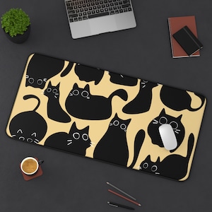 Alfombrilla de escritorio de gato negro, alfombrilla de escritorio bonita, alfombrilla de ratón grande, alfombrilla de escritorio de anime, alfombrilla de escritorio para juegos de trabajo, oficina, hogar, alfombrilla de escritorio XL acogedora, alfombrilla de ratón para gato