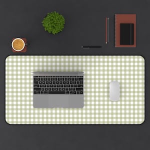 Green Desk Mat Gingham Check Large Mouse Pad Checkered Desk Mat Green Office Decor Office Accessories Y2K Desk Accessories Green Mouse Pad